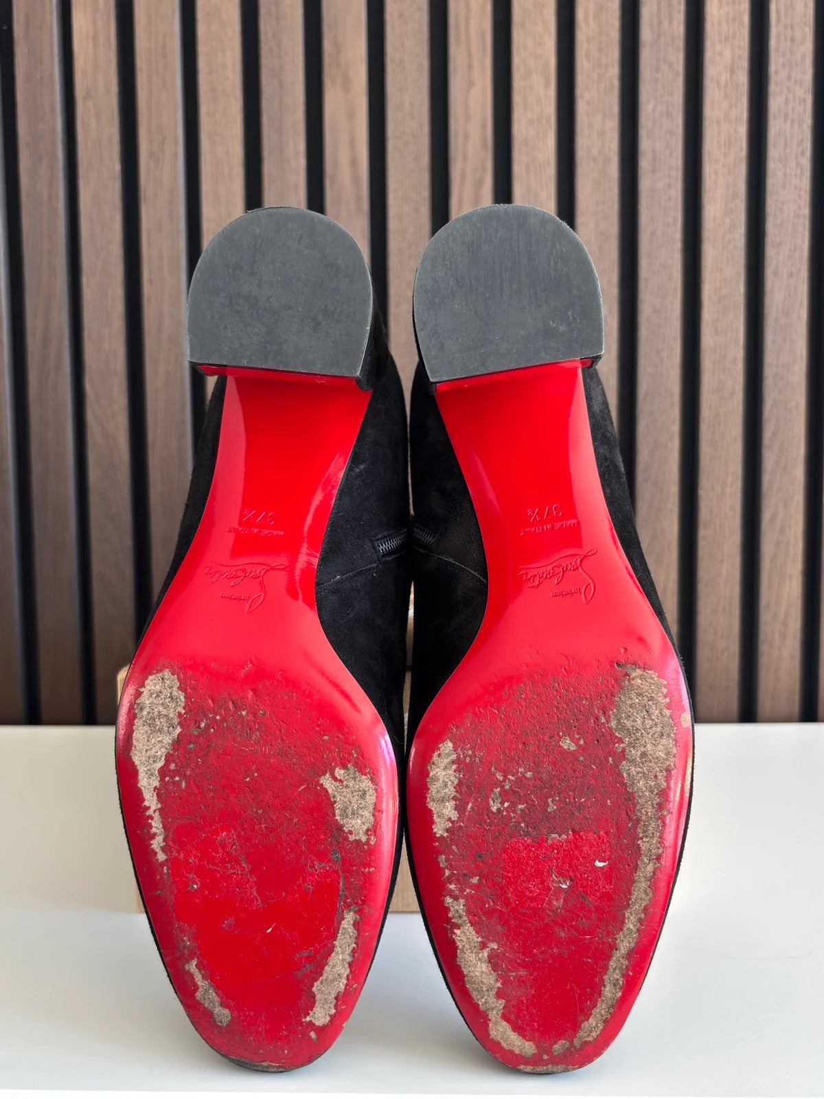 Christian Louboutin Unknown Black (image 3) Christian Louboutin Black Suede Ankle Boots - detail view