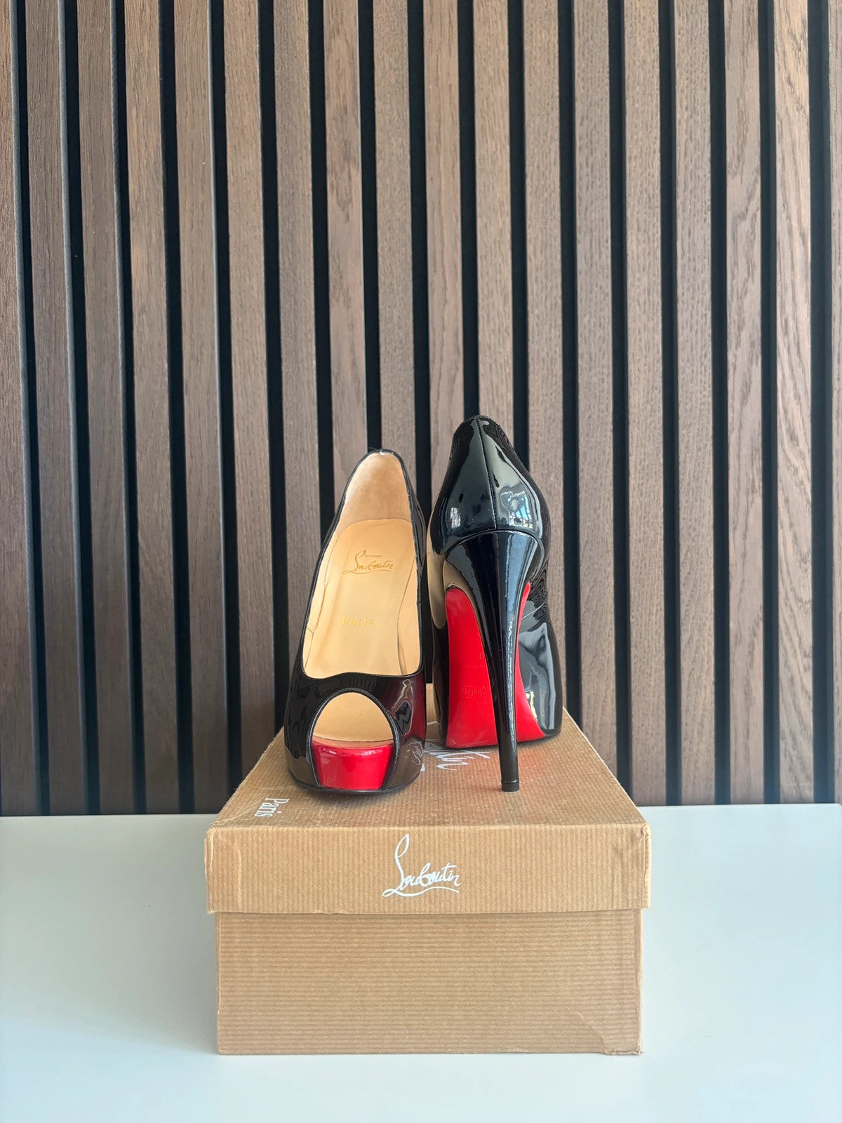 Christian Louboutin Very Prive Red (image 2) Christian Louboutin Very Prive 120 Red Patent Leather Heels - alternate angle