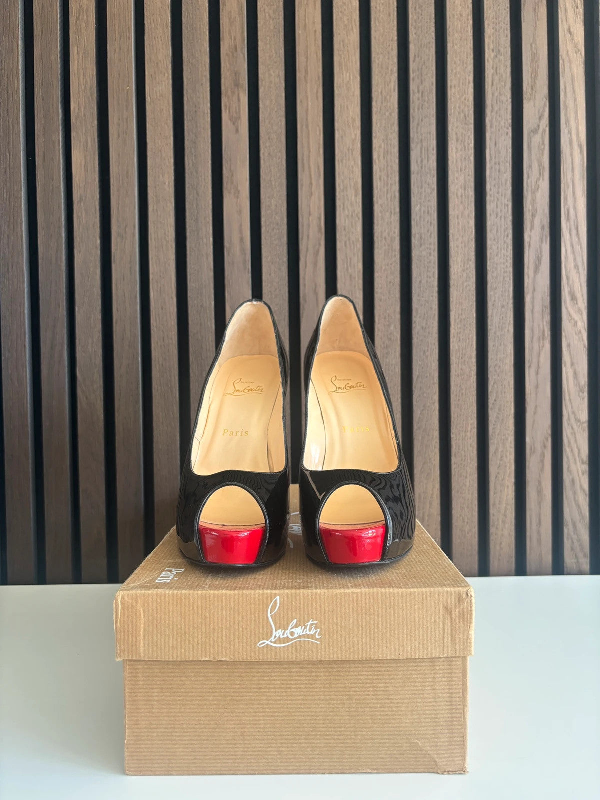 Christian Louboutin Very Prive Red (image 3) Christian Louboutin Very Prive 120 Red Patent Leather Heels - detail view