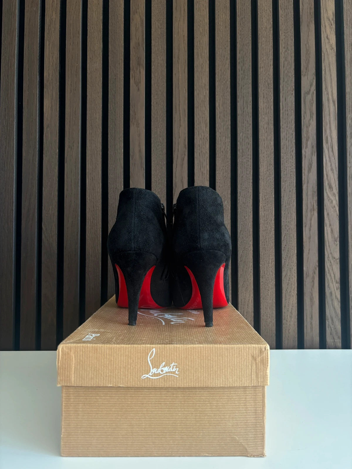 Christian Louboutin Eleanor Plume Black (image 3) Christian Louboutin Eleanor Plume Black Suede Ankle Boots - detail view