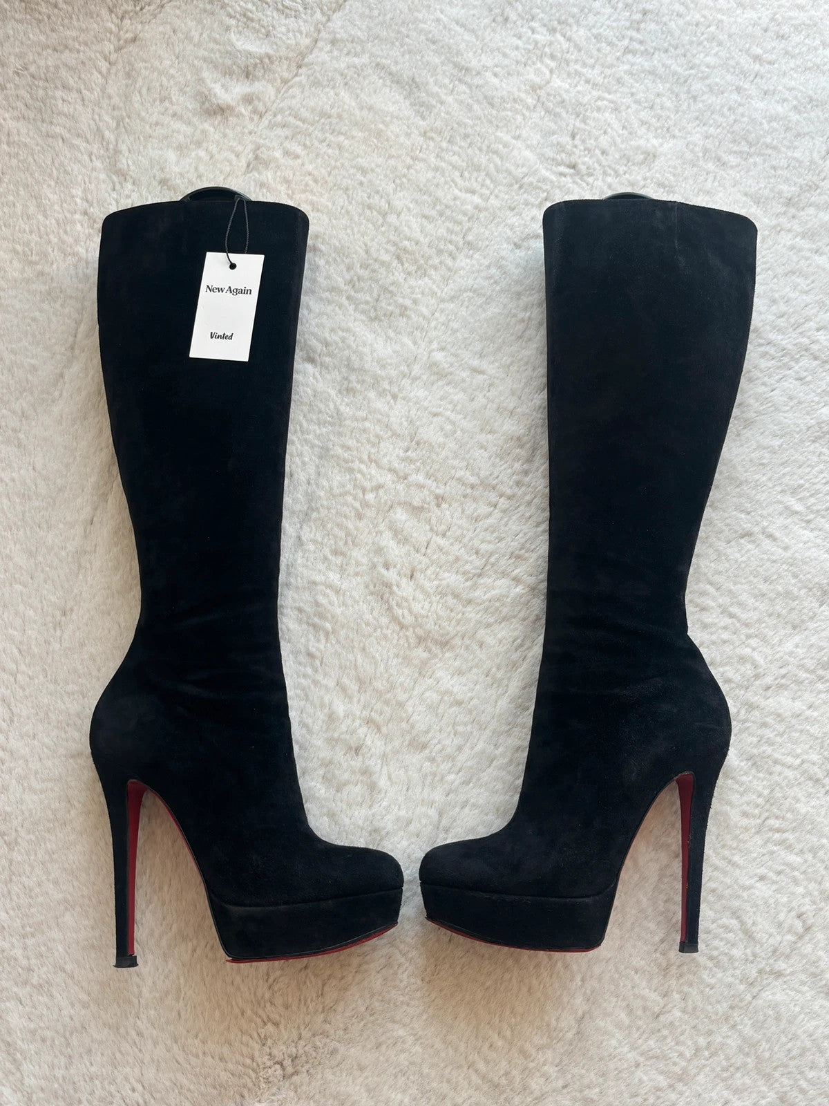 Christian Louboutin Daffodile Black Christian Louboutin Daffodile 160 Black Suede Knee-High Boots - main product view