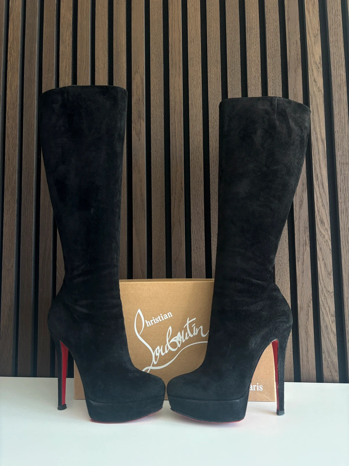 Christian Louboutin Daffodile Black (image 2) Christian Louboutin Daffodile 160 Black Suede Knee-High Boots - alternate angle