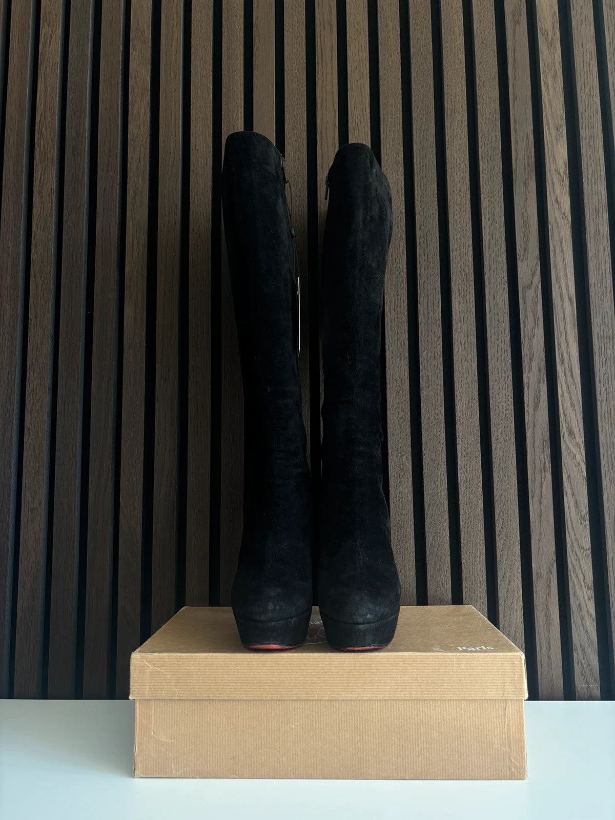 Christian Louboutin Daffodile Black (image 6) Christian Louboutin Daffodile 160 Black Suede Knee-High Boots - additional view 6