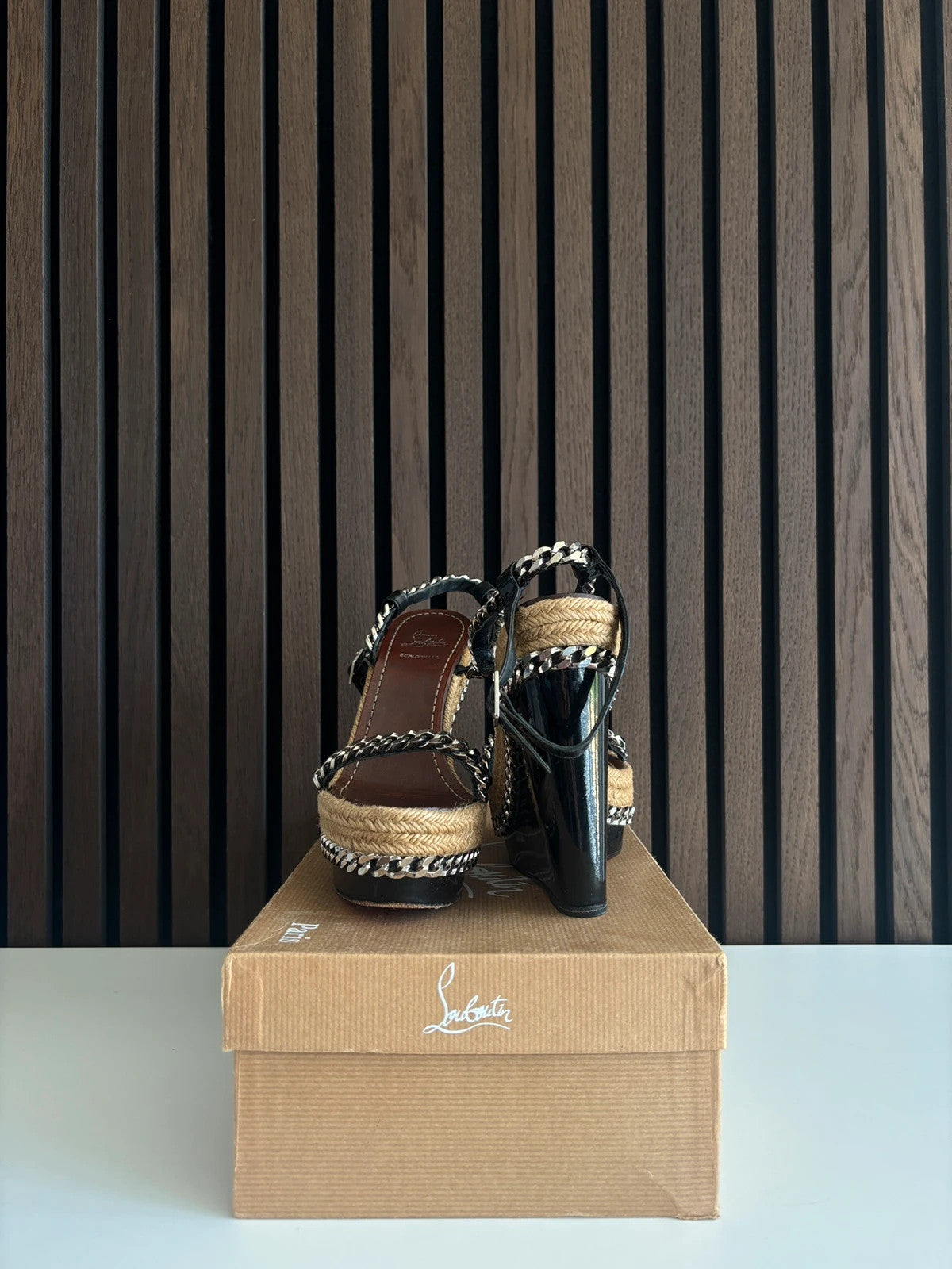 Christian Louboutin Macarena Black (image 2) Christian Louboutin Macarena 120 Black Patent Leather Heels - alternate angle