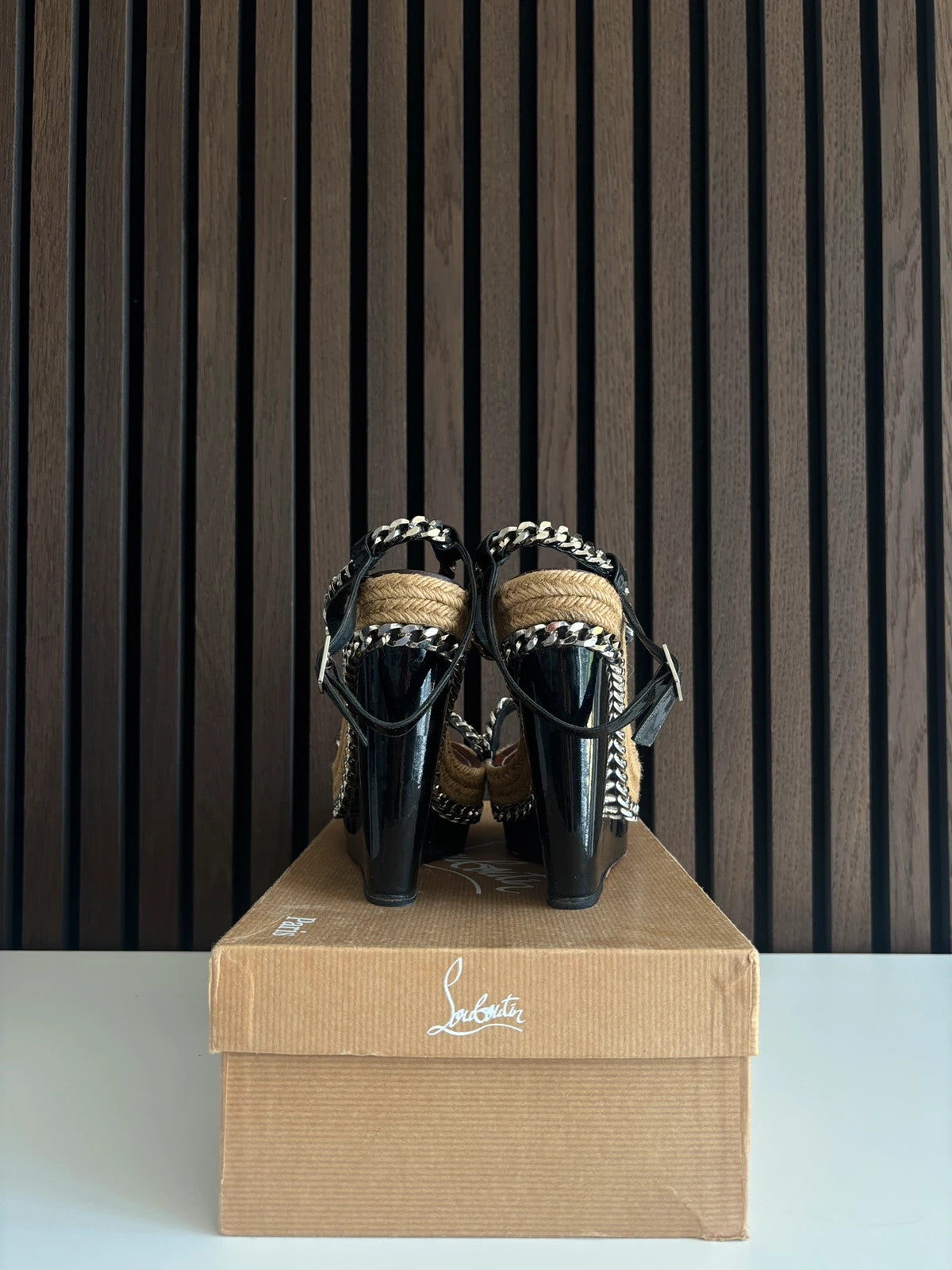 Christian Louboutin Macarena Black (image 4) Christian Louboutin Macarena 120 Black Patent Leather Heels - red sole detail