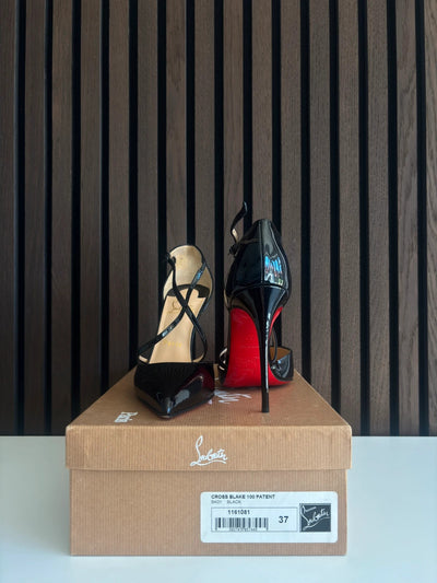 Christian Louboutin Cross Blake 100 Black Patent Leather Heels