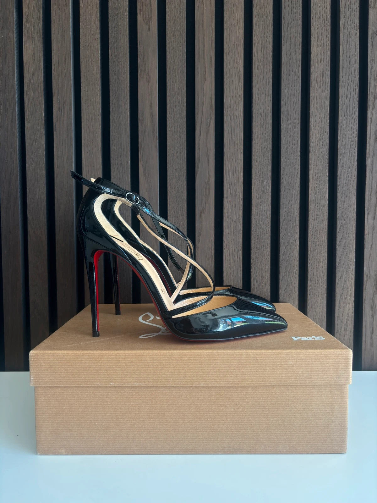 Christian Louboutin Cross Blake Black (image 6) Christian Louboutin Cross Blake 100 Black Patent Leather Heels - additional view 6