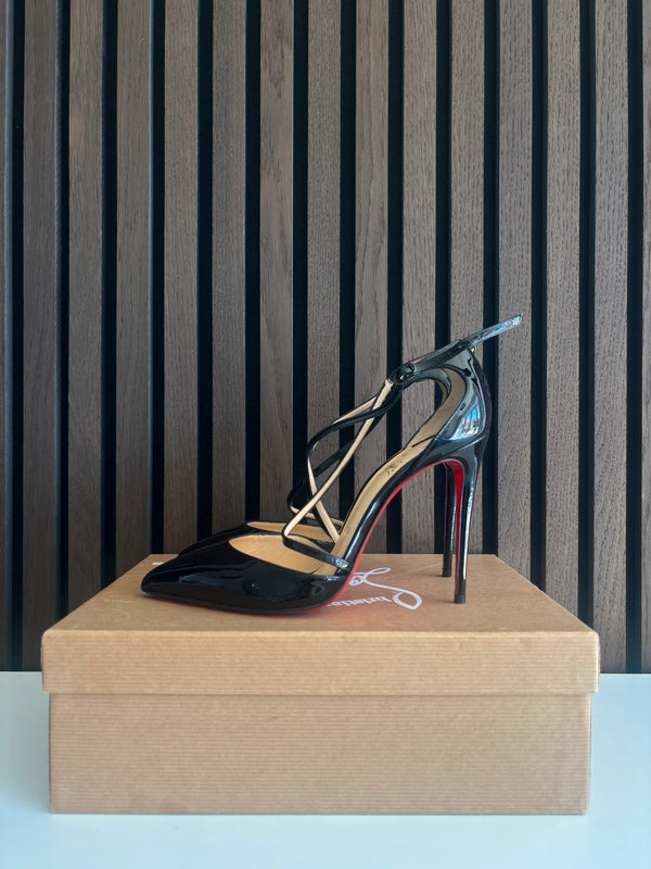 Christian Louboutin Cross Blake 100 Black Patent Leather Heels