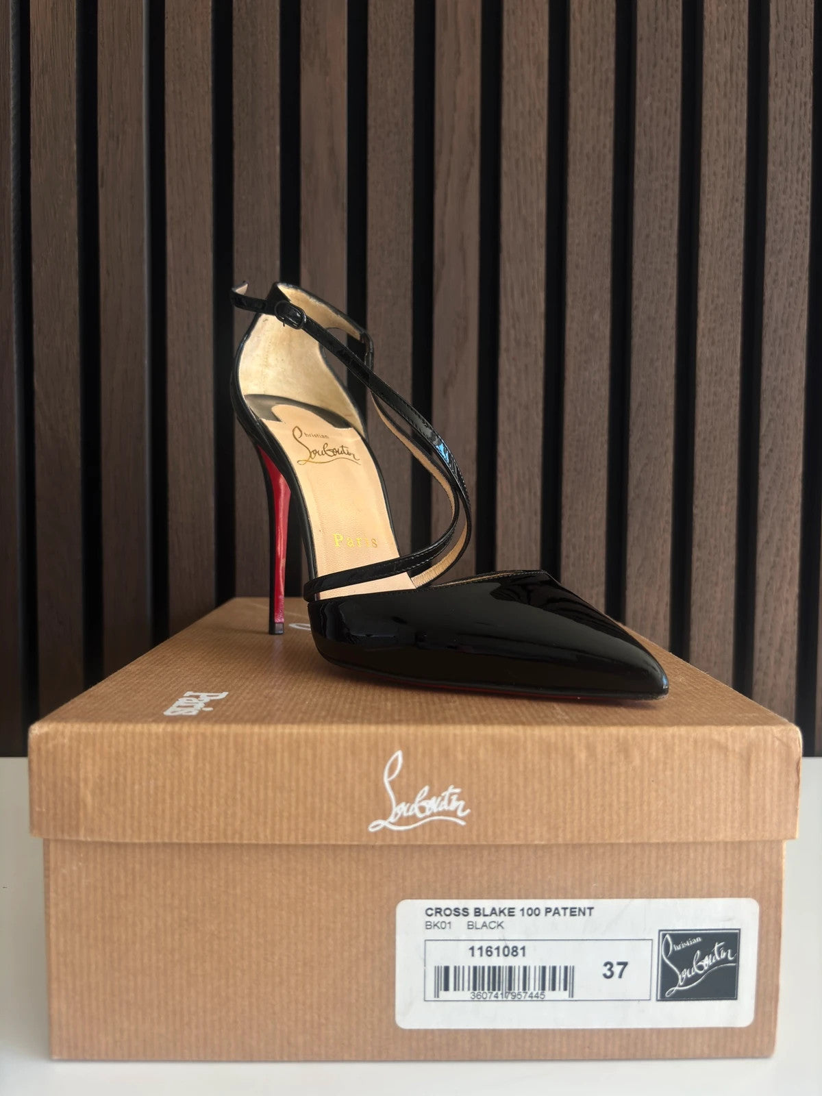 Christian Louboutin Cross Blake Black (image 7) Christian Louboutin Cross Blake 100 Black Patent Leather Heels - additional view 7