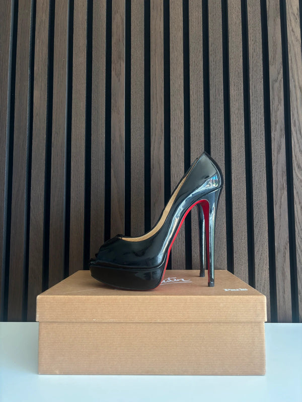 Christian Louboutin Lady Peep 150 Black Patent Leather Heels