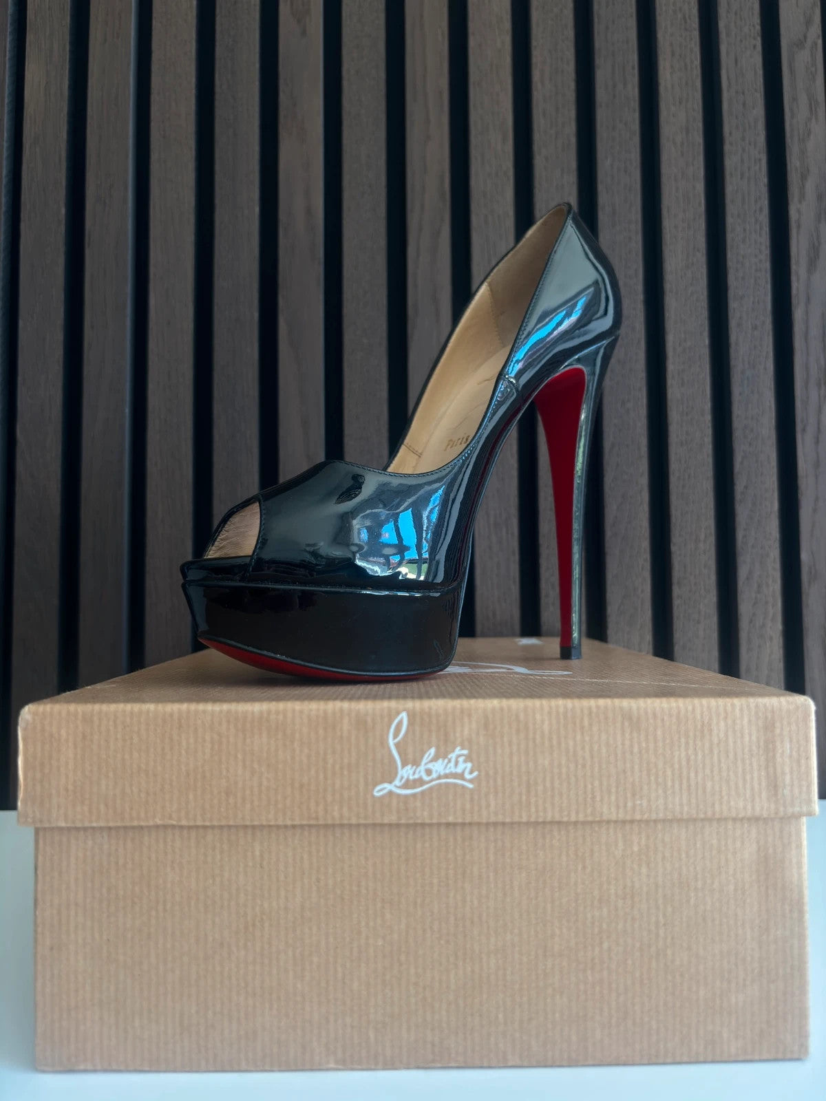 Christian Louboutin Lady Peep Black (image 7) Christian Louboutin Lady Peep 150 Black Patent Leather Heels - additional view 7