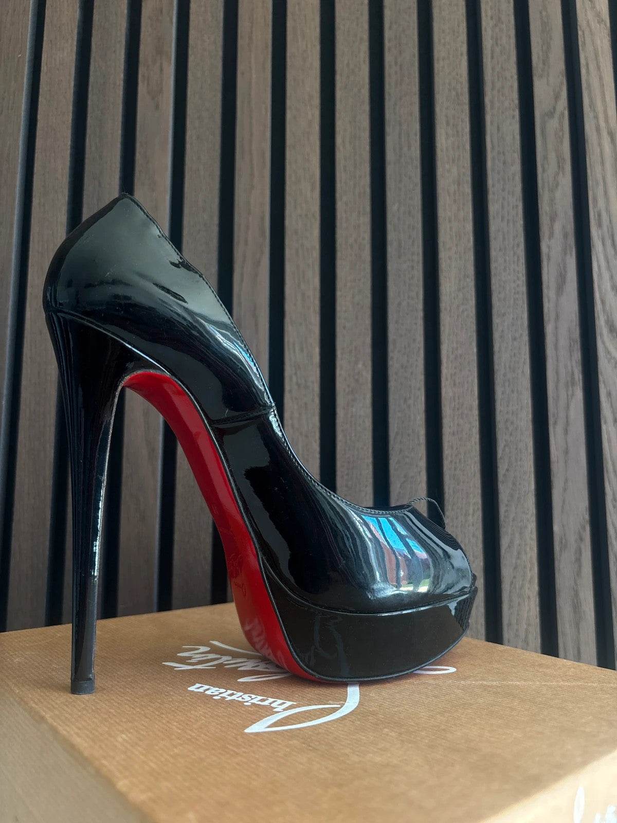 Christian Louboutin Lady Peep Black (image 8) Christian Louboutin Lady Peep 150 Black Patent Leather Heels - additional view 8