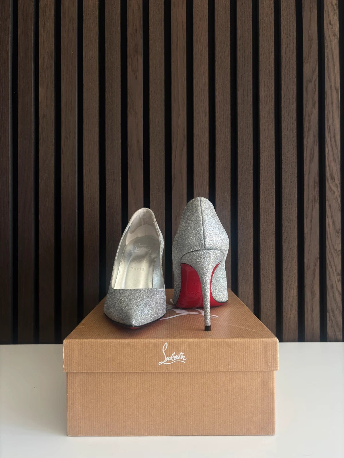 Christian Louboutin Kate Silver (image 2) Christian Louboutin Kate 85 Silver Leather Heels - alternate angle