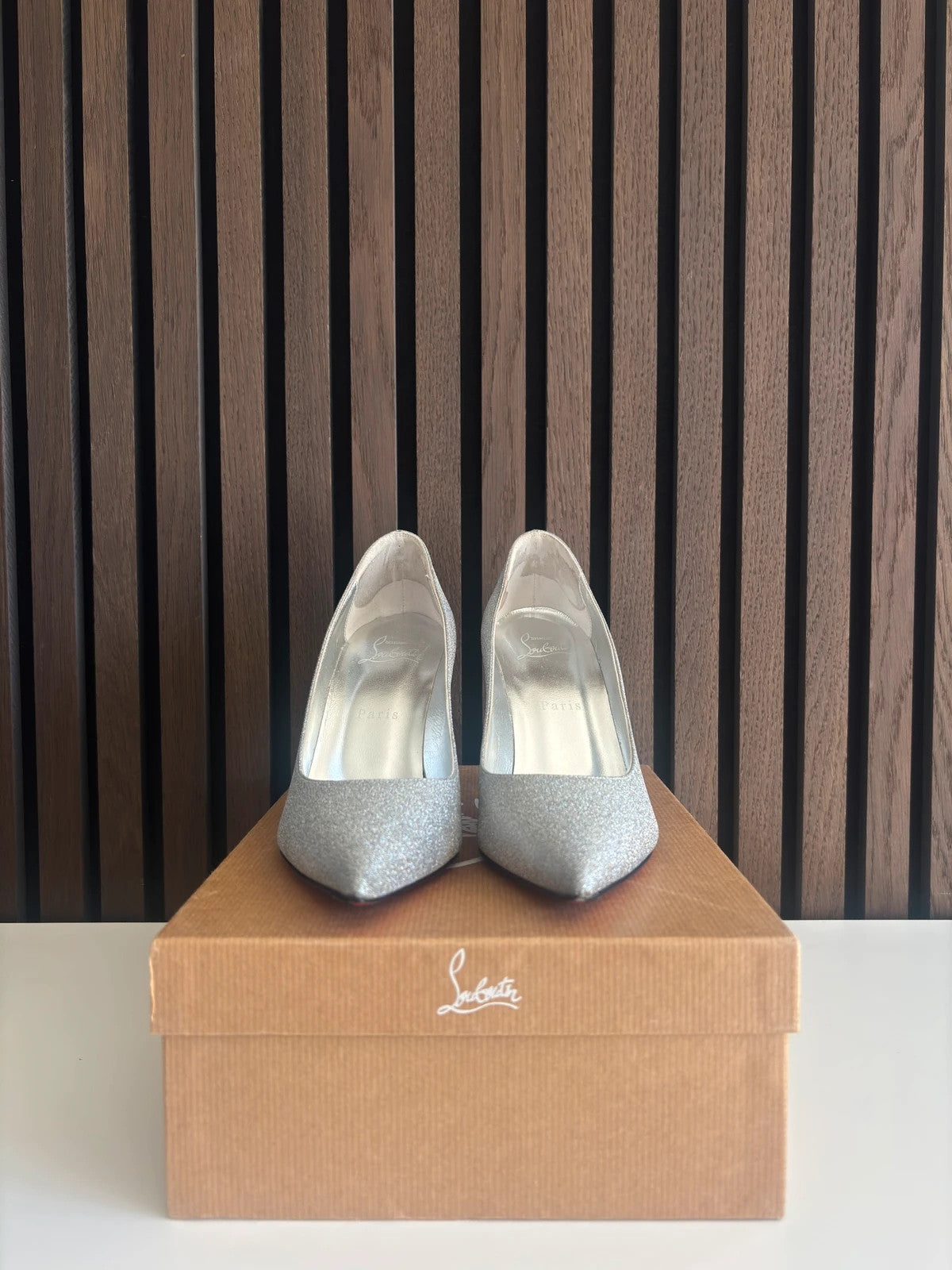 Christian Louboutin Kate Silver (image 3) Christian Louboutin Kate 85 Silver Leather Heels - detail view