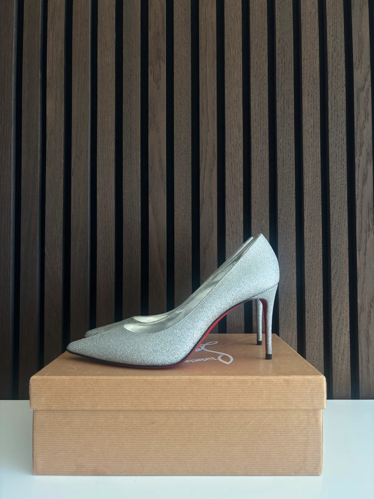Christian Louboutin Kate Silver Christian Louboutin Kate 85 Silver Leather Heels - main product view