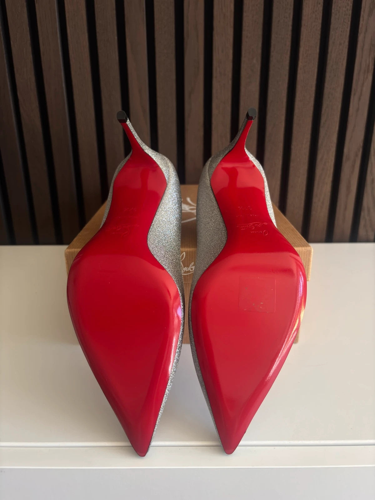 Christian Louboutin Kate Silver (image 5) Christian Louboutin Kate 85 Silver Leather Heels - heel and construction