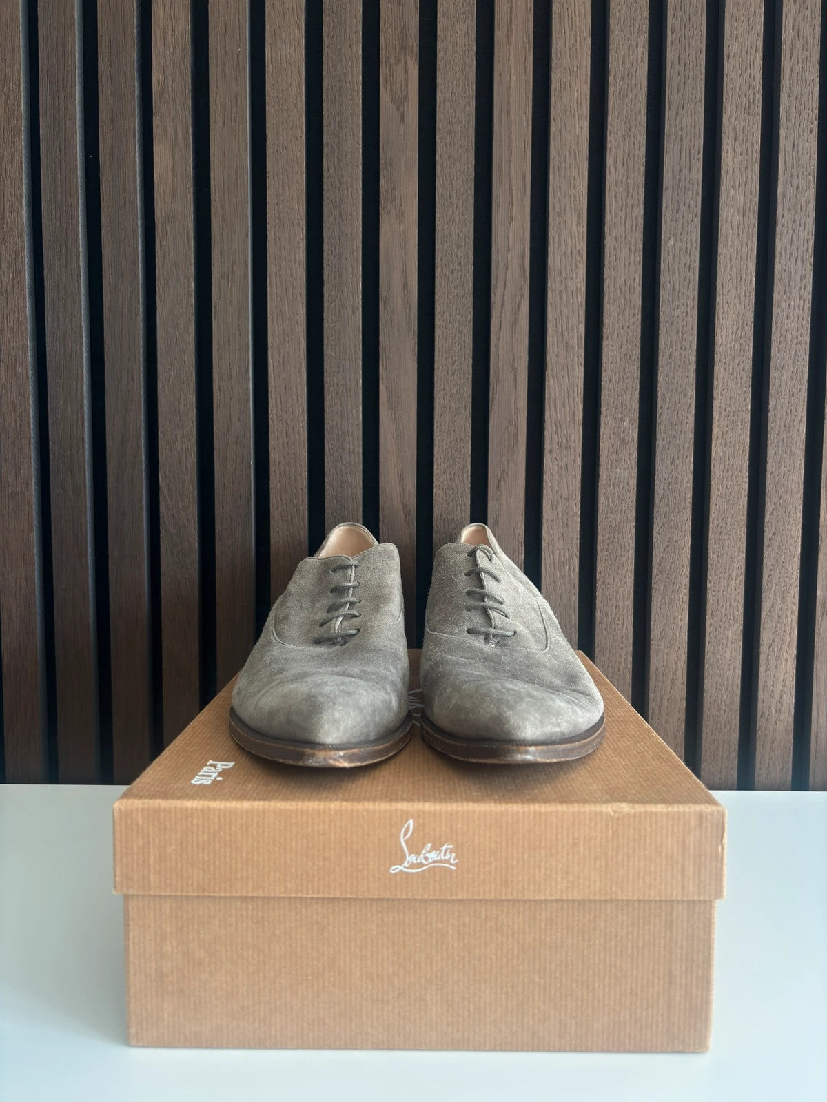 Christian Louboutin Women’s Pointed Grey (image 3) Christian Louboutin Women’s Pointed Grey Suede Heels - detail view