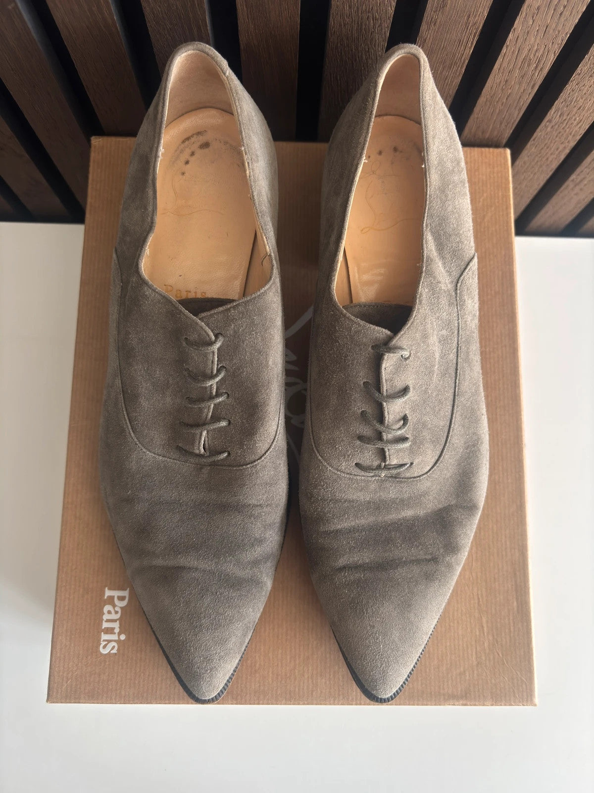 Christian Louboutin Women’s Pointed Grey (image 2) Christian Louboutin Women’s Pointed Grey Suede Heels - alternate angle