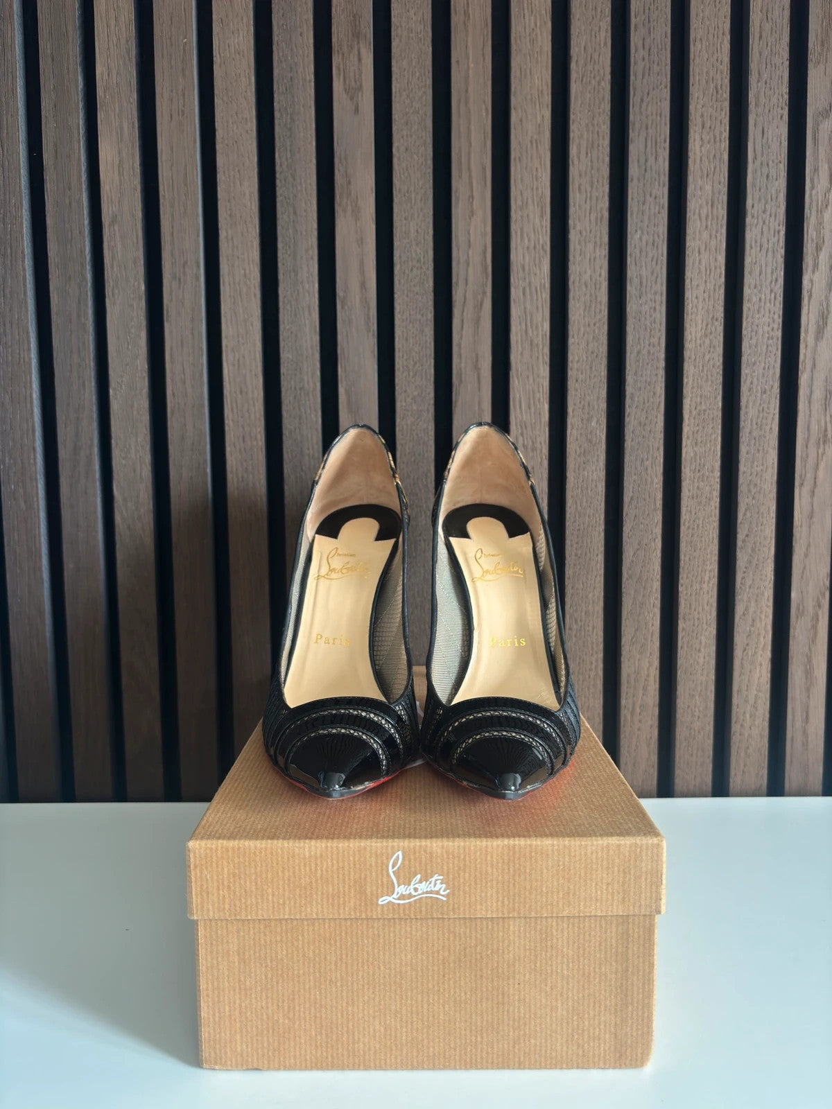 Christian Louboutin Bandy Black (image 5) Christian Louboutin Bandy 100 Black Mesh Heels - heel and construction