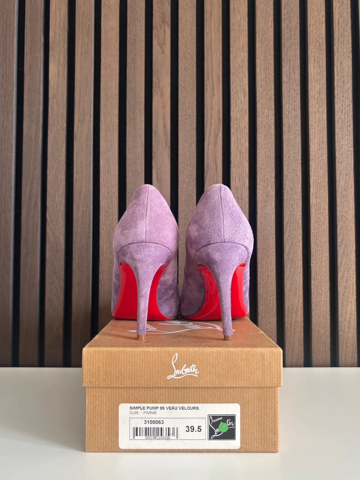 Christian Louboutin Simple Pump Lilac (image 3) Christian Louboutin Simple Pump 85 Lilac Suede Heels - detail view