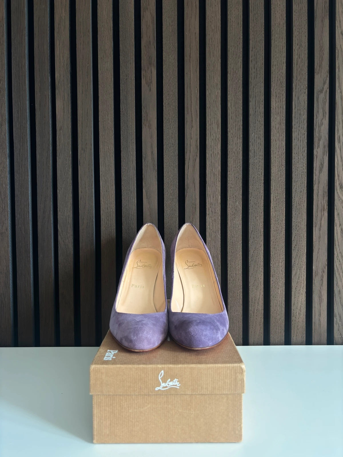 Christian Louboutin Simple Pump Lilac (image 4) Christian Louboutin Simple Pump 85 Lilac Suede Heels - red sole detail