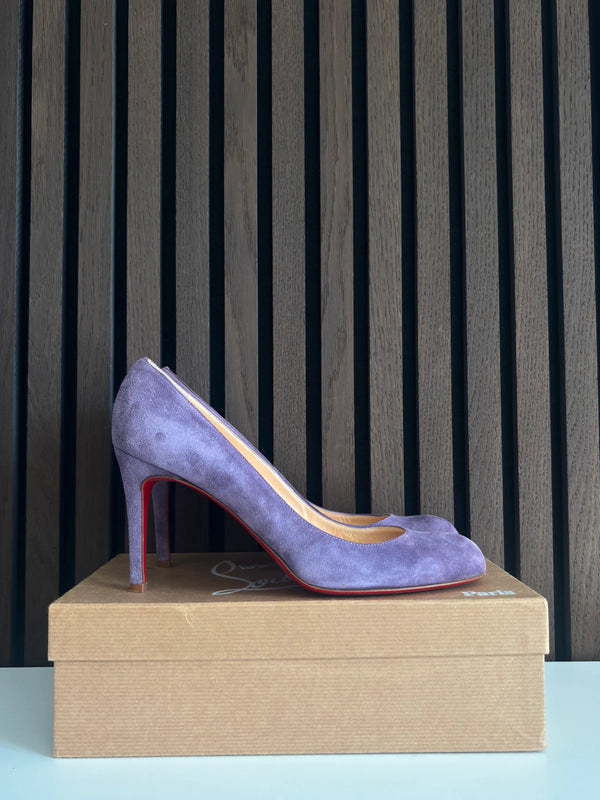 Christian Louboutin Simple Pump 85 Lilac Suede Heels - Detail