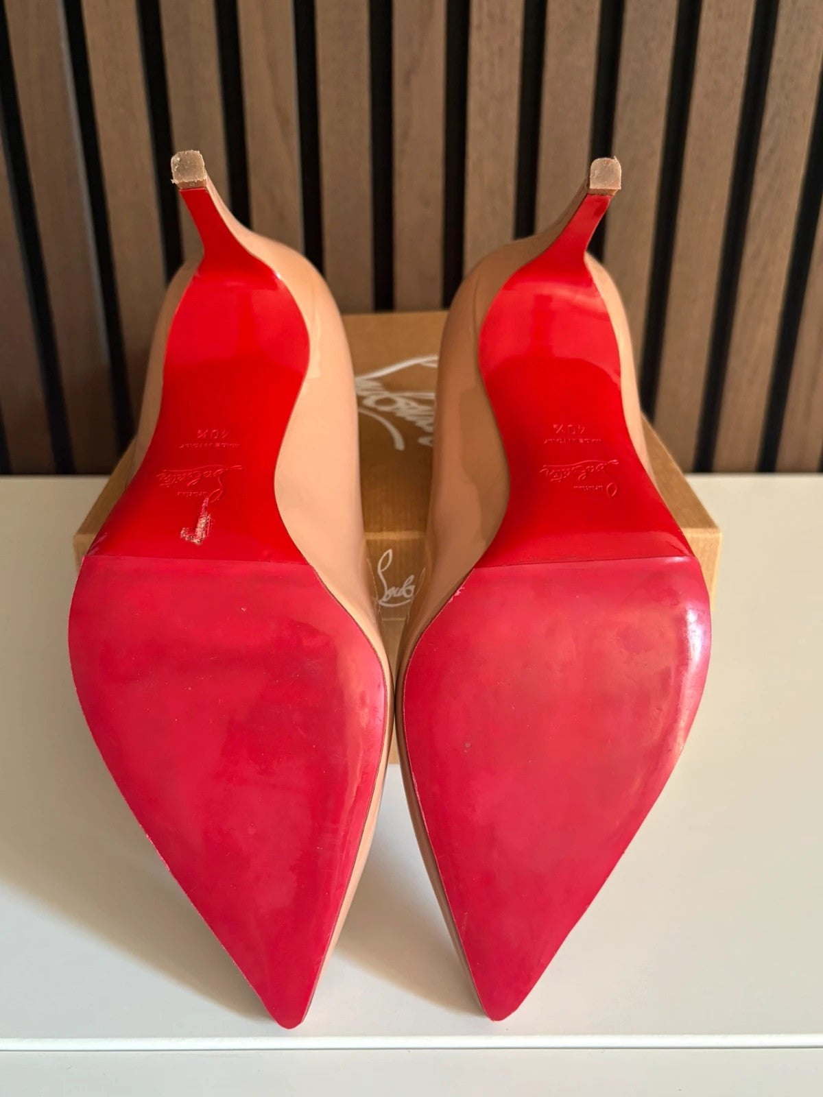 Christian Louboutin Pigalle Nude (image 5) Christian Louboutin Pigalle 100 Nude Patent Leather Heels - heel and construction