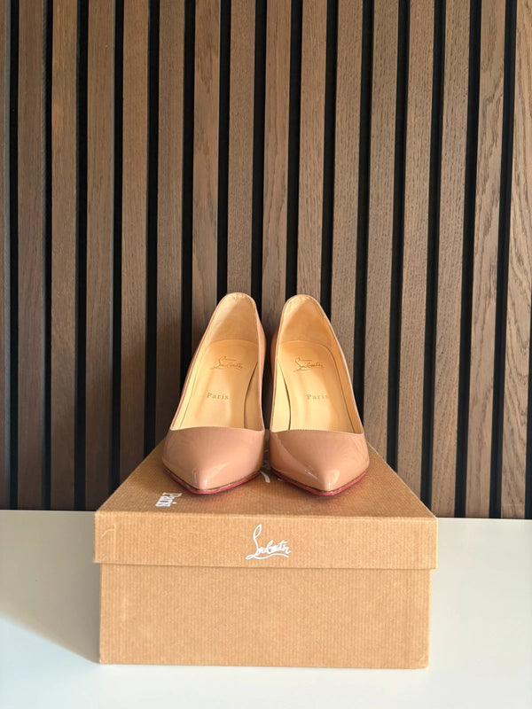 Christian Louboutin Pigalle 100 Nude Patent Leather Heels - Detail