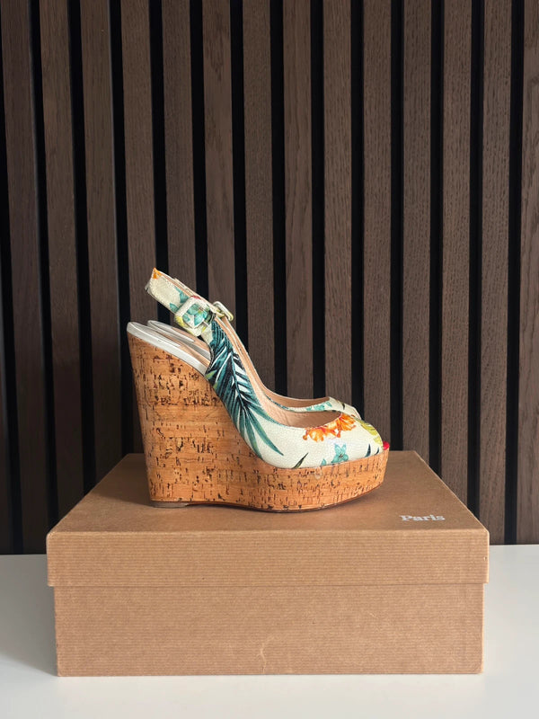 Christian Louboutin Une Plume Sling 140 White Patent Leather Heels