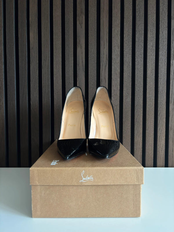 Christian Louboutin So Kate 120 Black Patent Leather Heels - Detail
