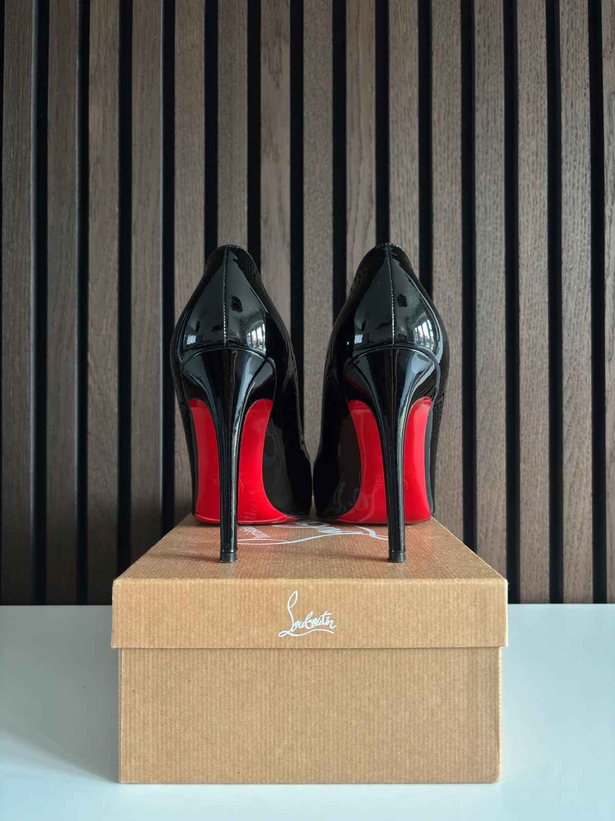 Christian Louboutin Pigalle Black (image 3) Christian Louboutin Pigalle 100 Black Patent Leather Heels - detail view