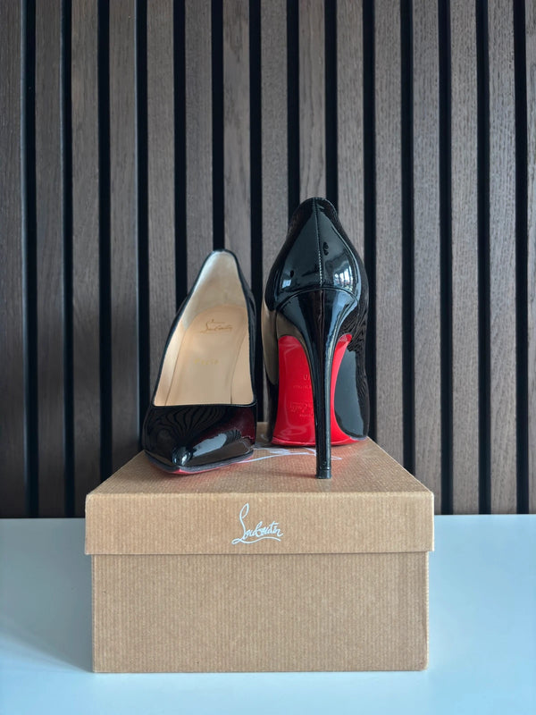 Christian Louboutin Pigalle 100 Black Patent Leather Heels - Detail