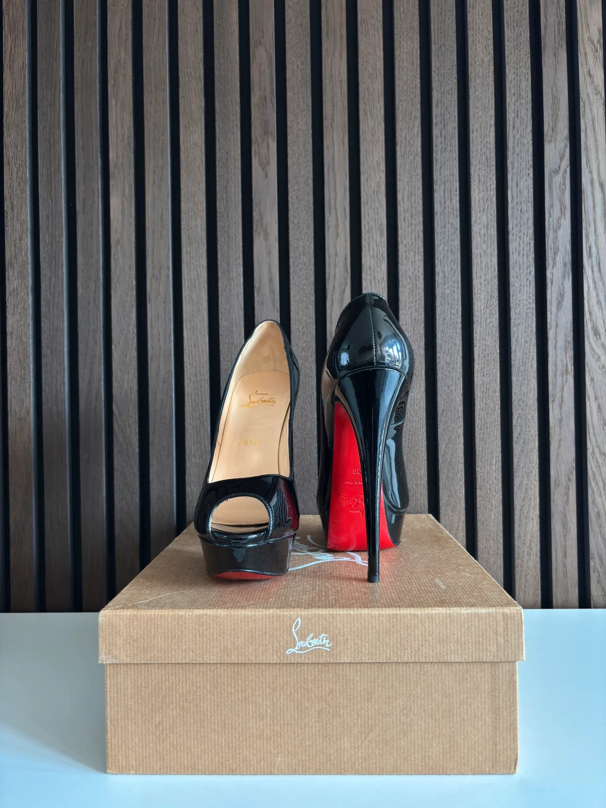 Christian Louboutin Lady Peep Red (image 2) Christian Louboutin Lady Peep 150 Red Patent Leather Heels - alternate angle