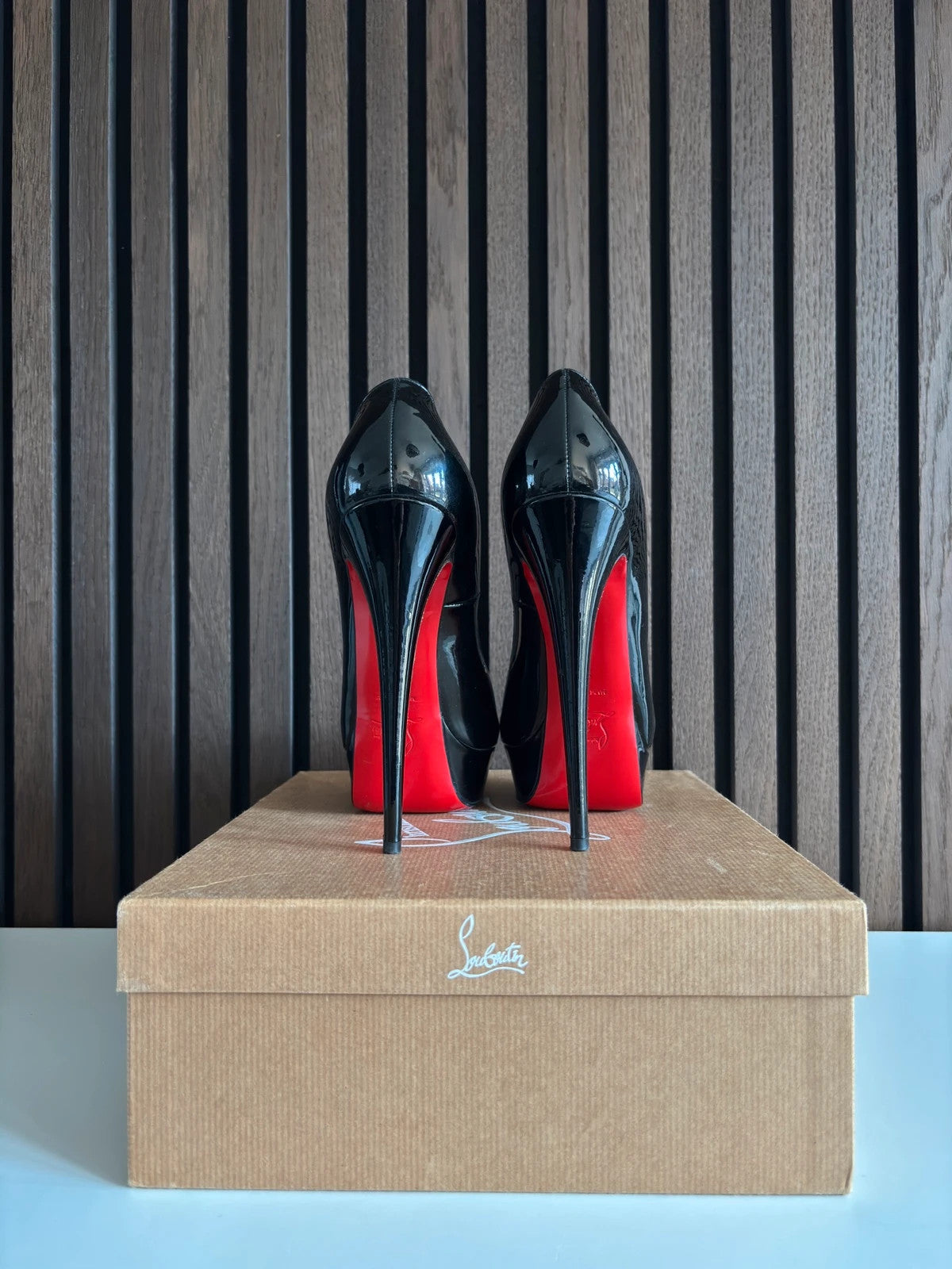 Christian Louboutin Lady Peep Red (image 3) Christian Louboutin Lady Peep 150 Red Patent Leather Heels - detail view