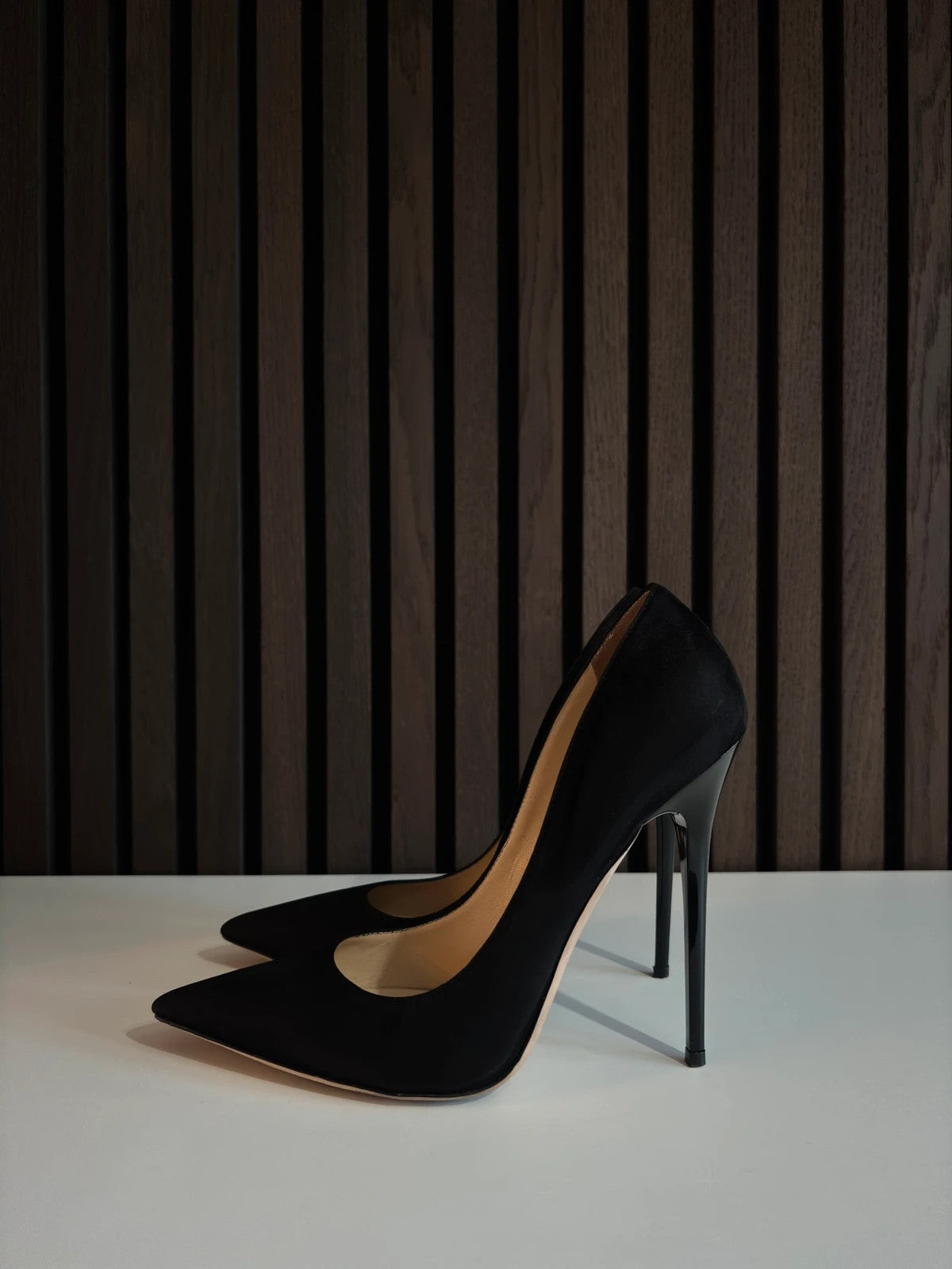 Jimmy Choo Anouk Black (image 4) Jimmy Choo Anouk 100 Black Suede Heels - red sole detail