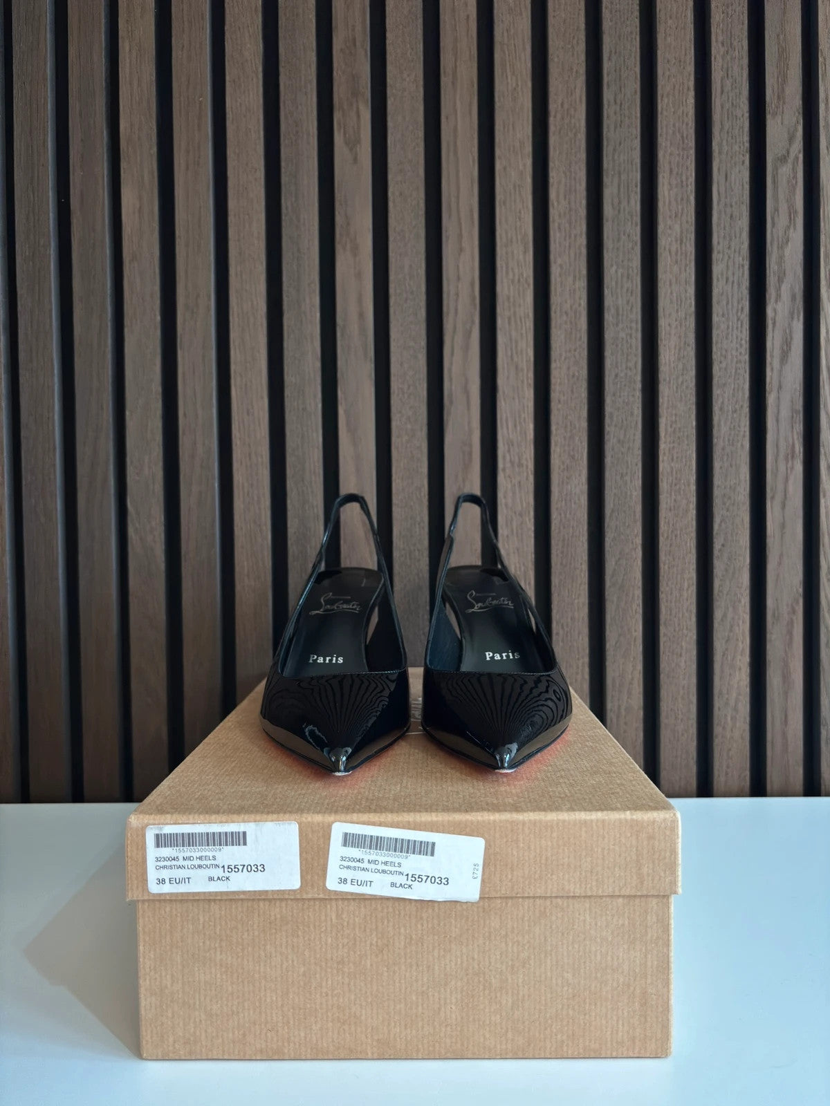 Christian Louboutin Hot Chick Black (image 3) Christian Louboutin Hot Chick 100 Black Patent Leather Heels - detail view