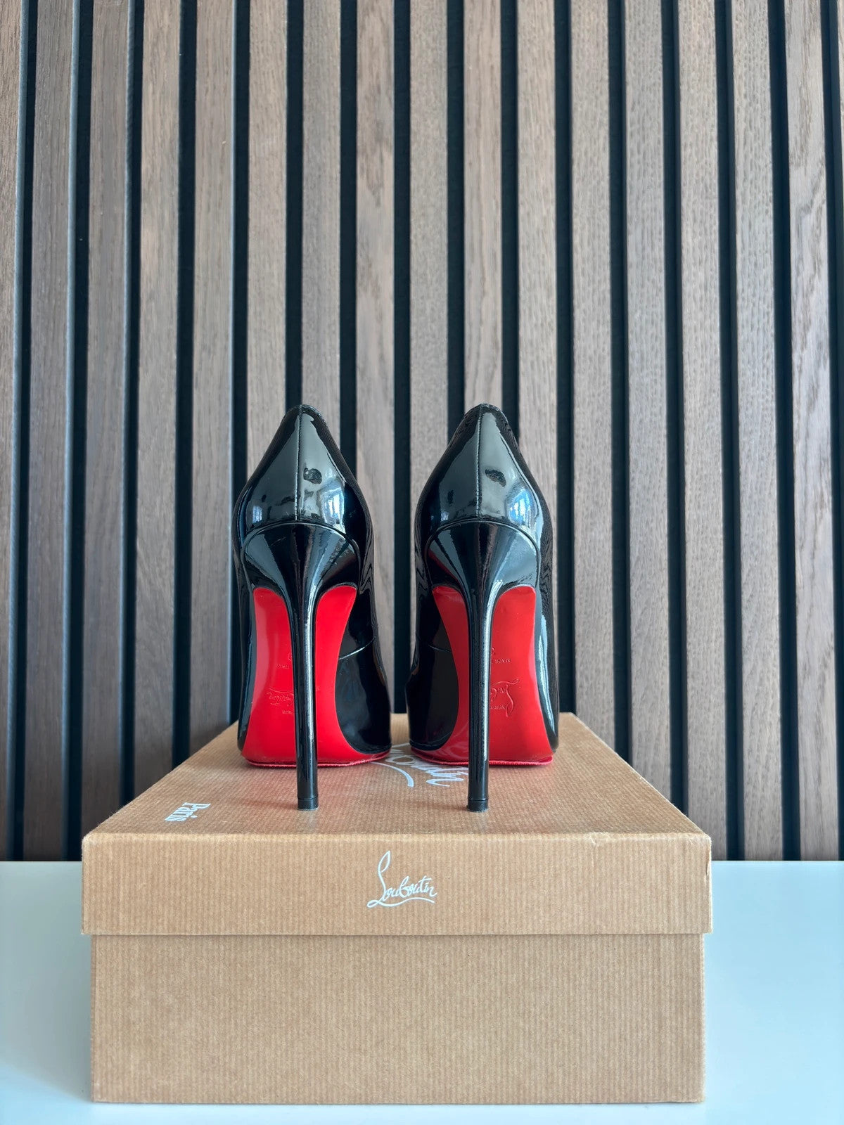 Christian Louboutin Pigalle Black (image 3) Christian Louboutin Pigalle 100 Black Patent Leather Heels - detail view