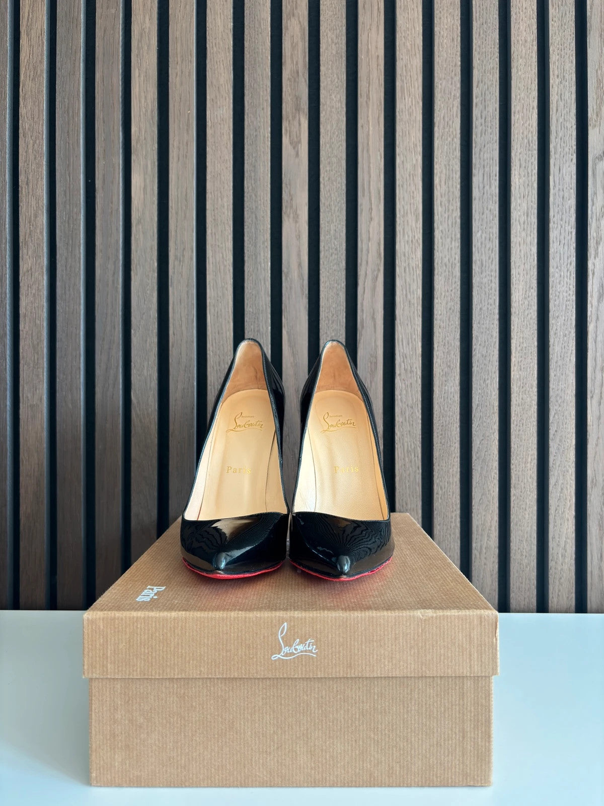 Christian Louboutin Pigalle Black (image 4) Christian Louboutin Pigalle 100 Black Patent Leather Heels - red sole detail