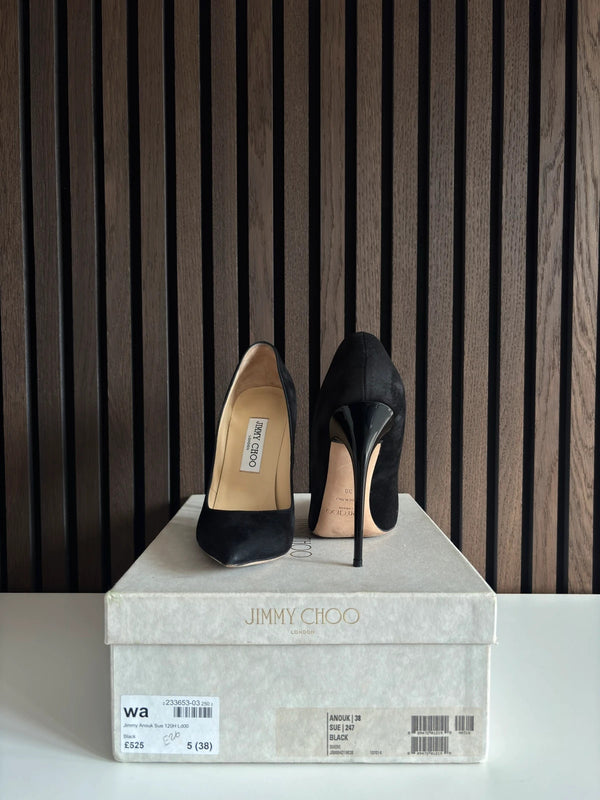 Jimmy Choo Anouk 120 Black Suede Pointed Heels - Detail