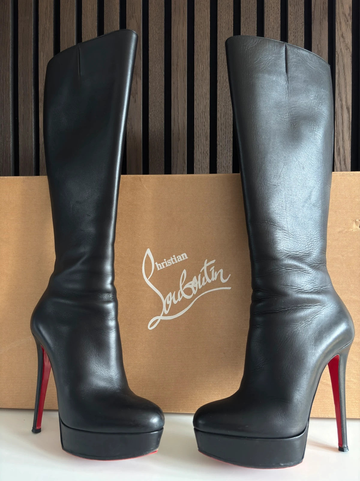Christian Louboutin Bianca Black (image 6) Christian Louboutin Bianca 140 Black Leather Knee-High Boots - additional view 6