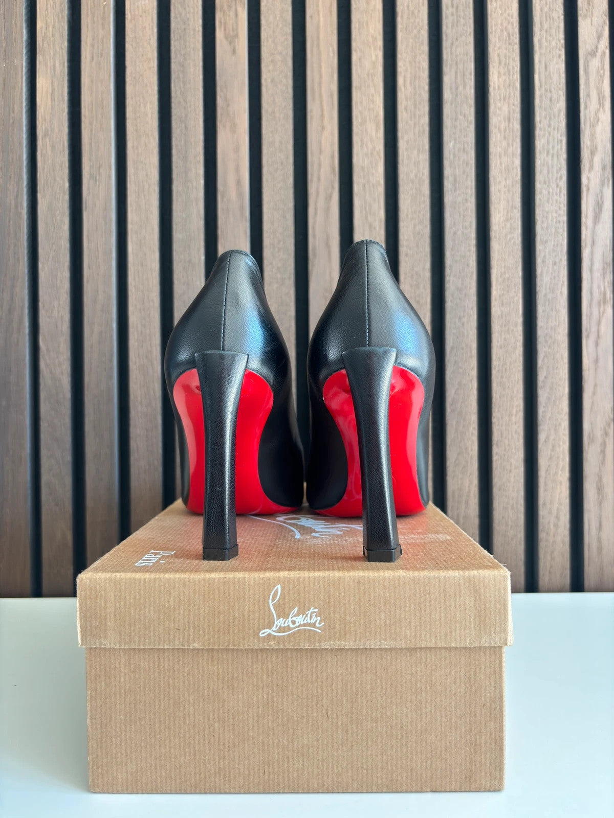 Christian Louboutin Condora Black (image 4) Christian Louboutin Condora 85 Black Leather Heels - red sole detail