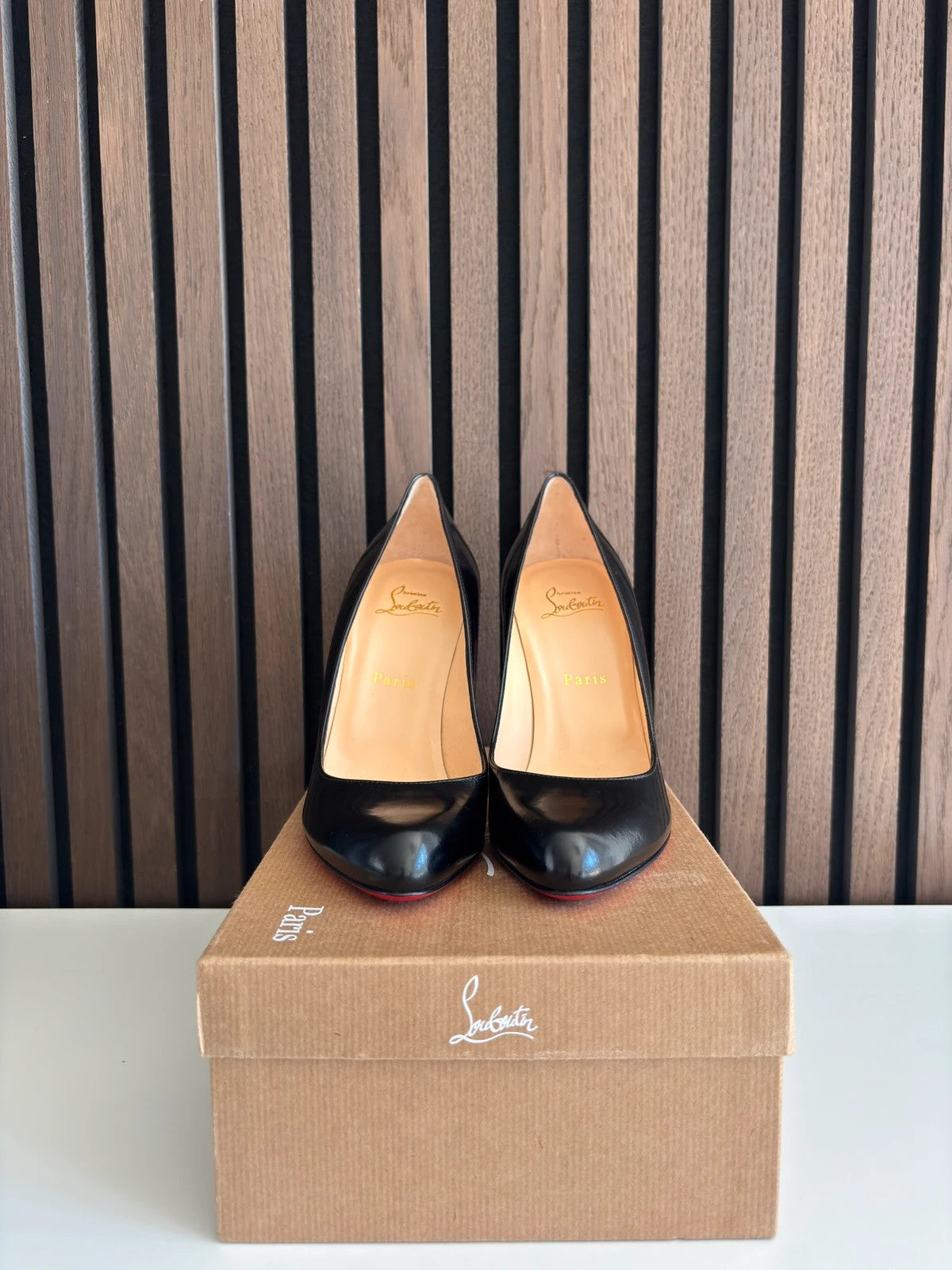 Christian Louboutin Décolleté Calf Black (image 3) Christian Louboutin Décolleté Calf Black Leather Heels - detail view
