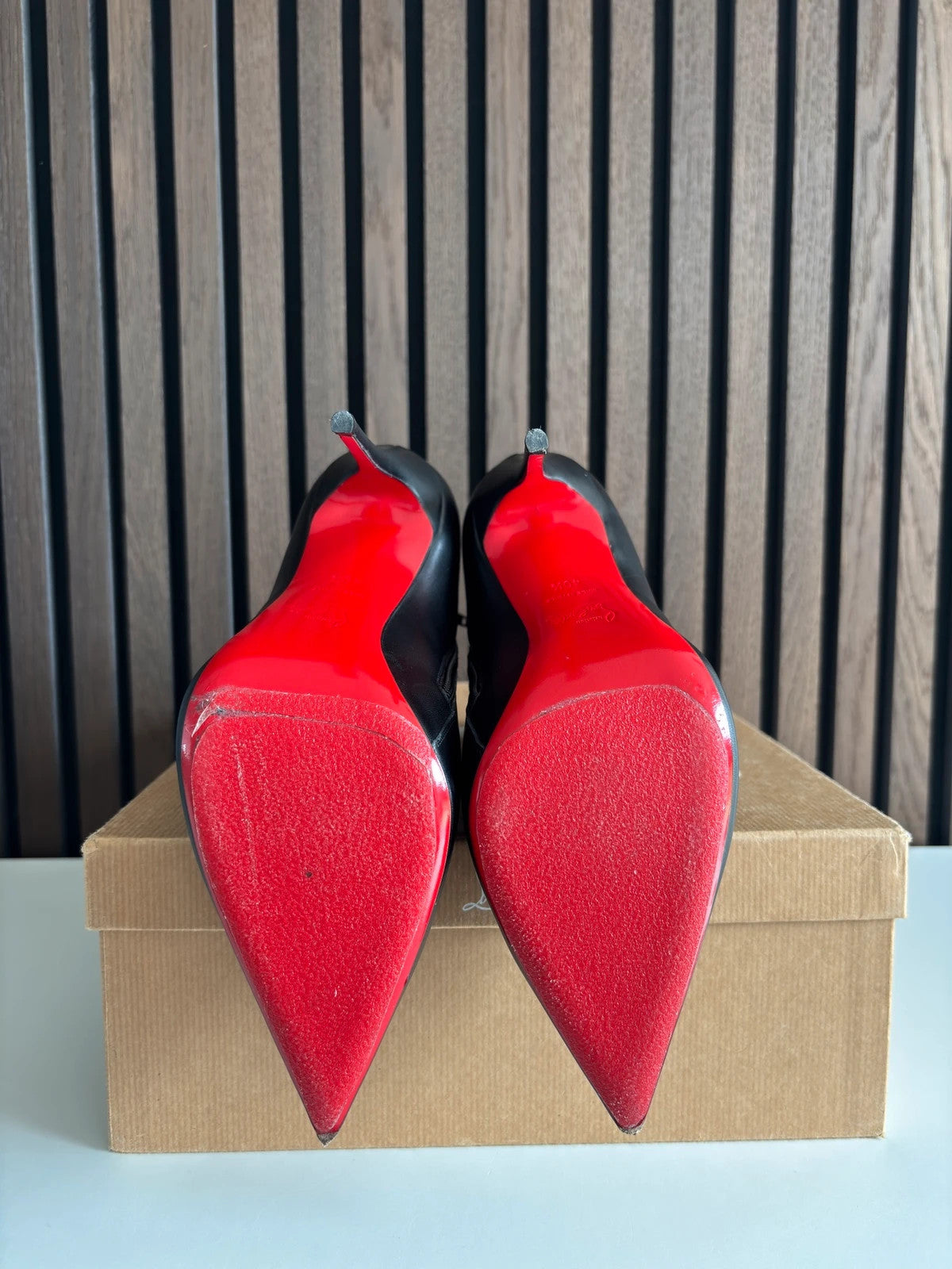 Christian Louboutin So Kate Black (image 4) Christian Louboutin So Kate 120 Black Leather Ankle Boots - red sole detail