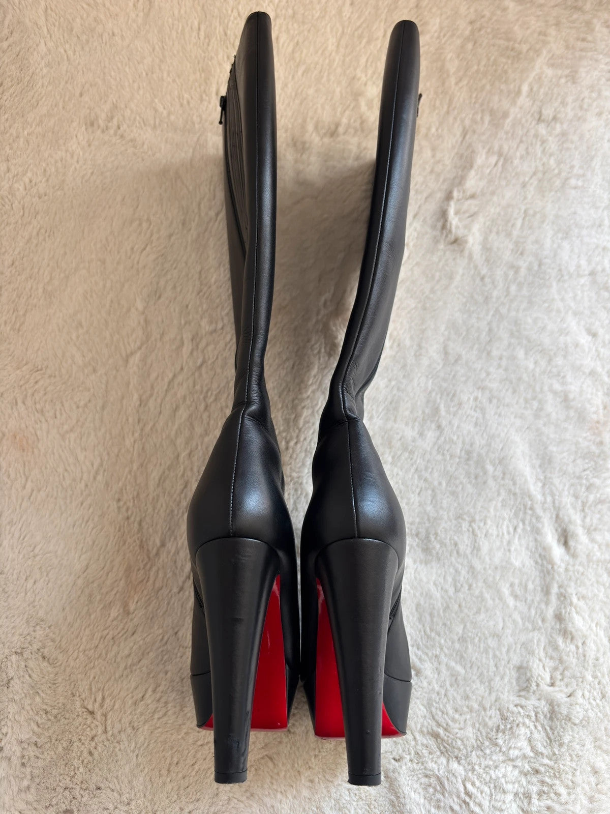 Christian Louboutin Bibbi Botta Black (image 4) Christian Louboutin Bibbi Botta Black Leather Knee-High Boots - red sole detail