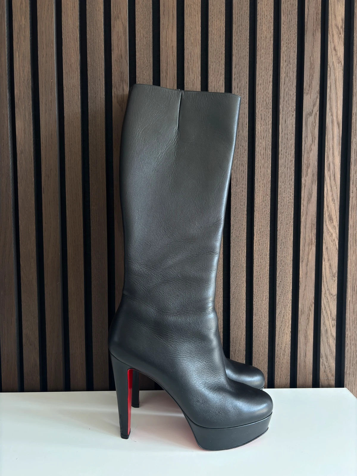 Christian Louboutin Bibbi Botta Black (image 5) Christian Louboutin Bibbi Botta Black Leather Knee-High Boots - heel and construction