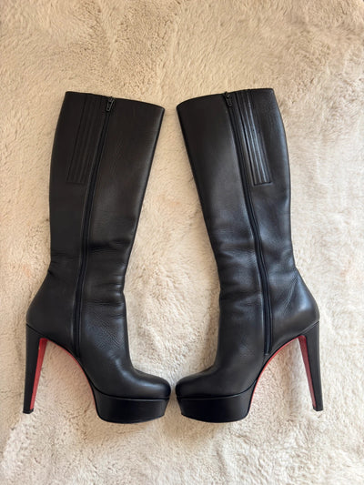 Christian Louboutin Bibbi Botta Black Leather Knee-High Boots
