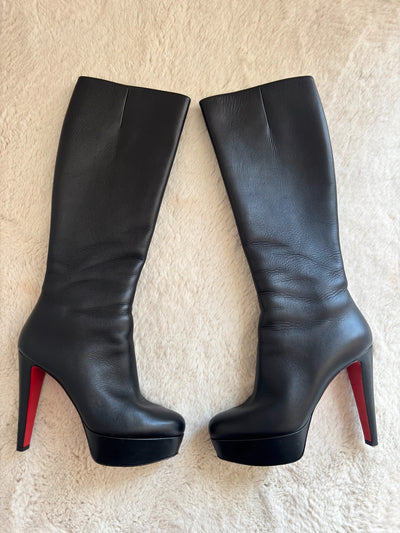 Christian Louboutin Bibbi Botta Black Leather Knee-High Boots