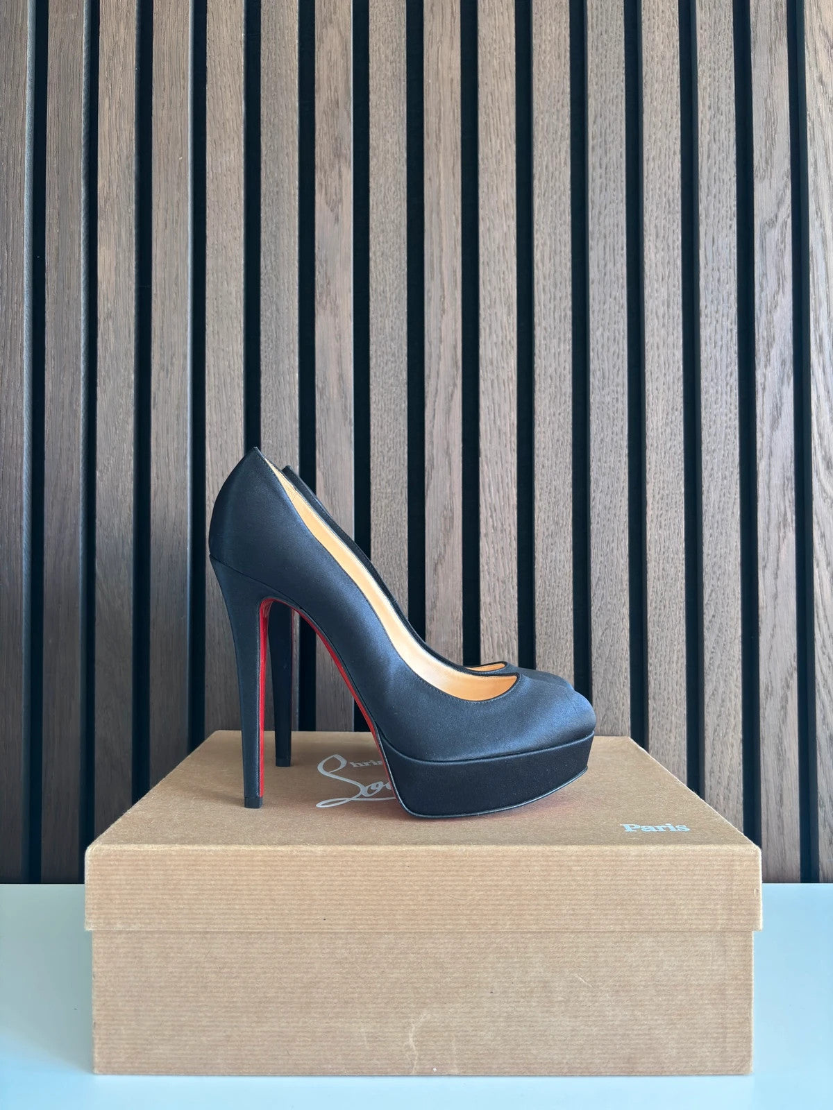 Christian Louboutin Bianca Black (image 5) Christian Louboutin Bianca 140 Black Satin Heels - heel and construction