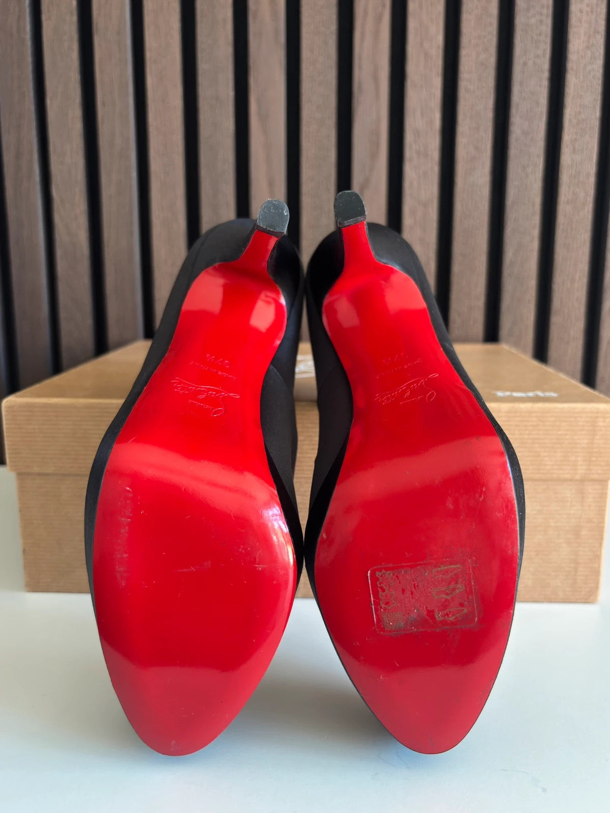 Christian Louboutin Bianca Black (image 6) Christian Louboutin Bianca 140 Black Satin Heels - additional view 6