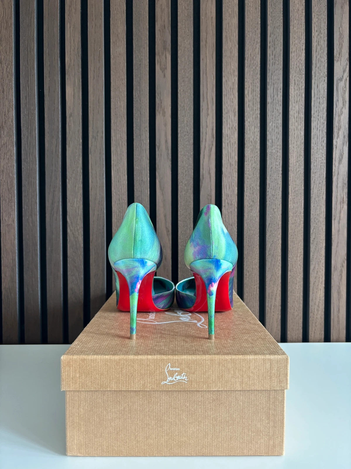 Christian Louboutin Iriza Multicolour (image 3) Christian Louboutin Iriza 100 Multicolour Satin Heels - detail view